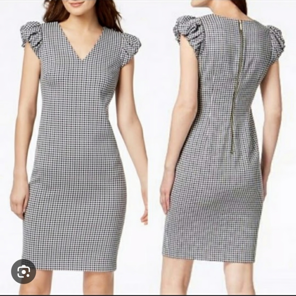 Calvin Klein gingham-print puff-sleeve sheath dress